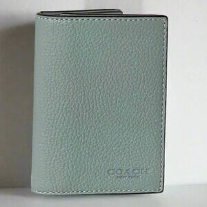 Coach Mens Gray Pebbled Leather Slim Bifold Card Case Wallet CS476